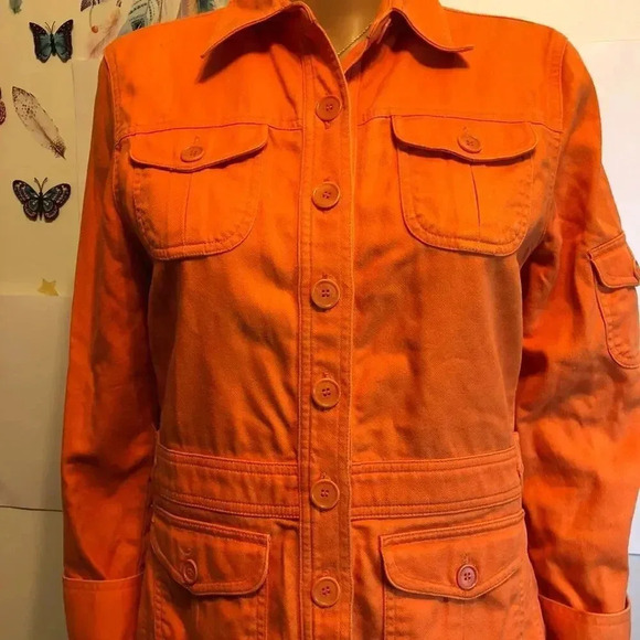 VTG Y2K Jones New York Sport 100% Cotton Military Utility Jean Jacket S Pockets - Picture 2 of 6